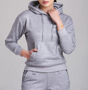 Ensemble survêtement décontracté pour femme, sweat-shirt à capuche gris et pantalon de jogging, manches longues, couleur unie, respirant, 100% coton, écologique - Product Image 2