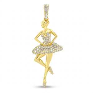 Collier élégant pour femme en or massif 10K personnalisable avec pendentifs charms ballerine dansante sertis de diamants naturels pour soirée - Product Image 1