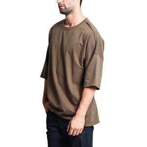 T-shirt en coton blanc surdimensionné pour homme, manches courtes, col rond, couleur unie, décontracté, tricoté, design uni, longueur longue - Product Image 5