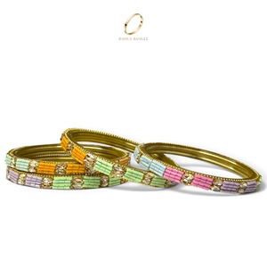 Bracelets en verre kashmiri multicolores dorés pour femmes, pierres de zircon de qualité supérieure, bijoux ethniques indiens en gros pour mariage - Product Image 3
