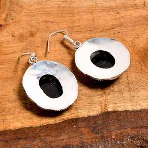 Faceted <b>Black</b> Onyx Filigree <b>Dangle</b> <b>Earrings</b> Handmade Sterling Silver Vintage Boho Jewelry Gift For Women - Product Image 2