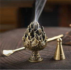 Handcrafted silver brass blooming lotus flower dhoop <b>incense</b> burner <b>cone</b> holder, available at wholesale prices. - Product Image 4