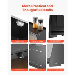 Boîte à pain en bambou à double couche de grande capacité, panneau de porte ondulé, porte-pain en bois acrylique noir pour la cuisine - Product Image 6