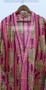 Kimono long pour femme imprimé tigre, robe de chambre à manches courtes, col en V, avec cordon de serrage, élégante tenue de nuit pour l'été - Product Image 6