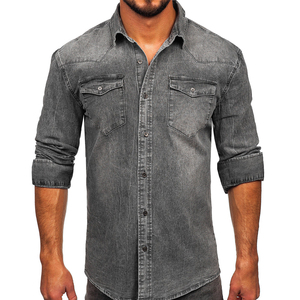 Chemise en jean gris pour homme de qualité supérieure, manches longues, col rabattu, boutonnée, poches poitrine, coupe classique, 2026 - Product Image 6