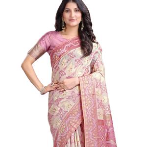 Saree de algodón y lino de marca recién lanzado para estilo indio - Product Image 1