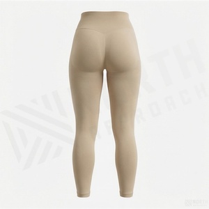 High Waist Seamless <b>Ankle</b>-<b>Length</b> <b>Leggings</b> Solid Color Stretch Knitted Women's Yoga Pants - Product Image 2