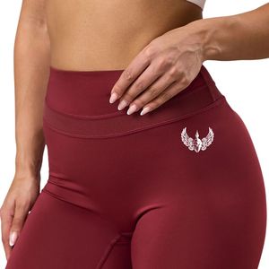 Burgundy Mesh Panel Legging Women Performance Workout Pants High Waist Stretch Fitness <b>Tights</b> Athletic Activewear Wear - Product Image 4