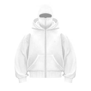 OEM Custom Logo Men Face Mask Full <b>Zip</b> Balaclava <b>Hoodie</b> Full Coverage Kangaroo <b>Pocket</b> Blackout Pullover 100% Cotton Winter - Product Image 4