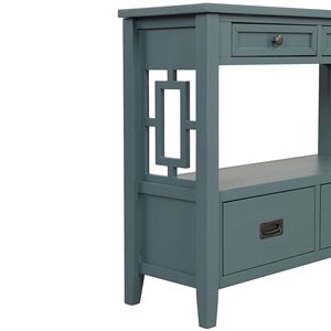 36-Inch Farmhouse <b>Pine</b> Wood Console <b>Table</b> with 4 Drawers and 1 Storage Shelf for Entryway Living Room or Bedroom - Product Image 6