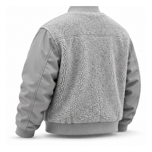 Chaqueta Híbrida de Forro Polar para Hombre, Color Gris Claro, Mangas en Contraste, Bolsillos con Cremallera, Ribete Acanalado, Venta al Por Mayor OEM - Product Image 6