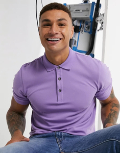 <b>Men's</b> Solid <b>Purple</b> Short Sleeve <b>Polo</b> <b>Shirt</b> Cotton Pique Knitted Casual Breathable Regular Fit - Product Image 3