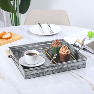 Plateau de service écologique en argent style Art Déco avec poignées en bois, finition brossée, couleur unie, utilisation résidentielle, compatible lave-vaisselle, utilisation extérieure - Product Image 6