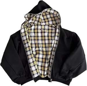 Sudadera con capucha Y2K grunge a cuadros con cremallera para hombre y mujer, reversible, oversize, estilo emo, gráfico de los años 2000, holgada, para otoño - Product Image 1