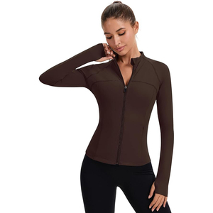 Veste de yoga respirante en nylon à fermeture éclair intégrale pour femme, coupe ajustée, col montant, manches longues, tendance, faible MOQ, logo personnalisé sur le devant - Product Image 3