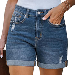 Short en jean délavé taille mi-haute pour femme, style vintage, effet usé, orné de diamants, nouvelle collection printemps-été, décontracté et chic, coupe droite - Product Image 2