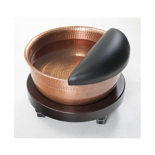 Spa Bowl Fuß stütze Metall Pure Copper Bowl mit Holzwagen Fuß Pediküre Hammered Copper Bowl