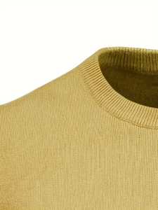Men's Mustard <b>Yellow</b> Solid Knitted Pullover Sweater Crew Neck Slim Fit Casual Warm Fall Winter Jumper Men's Fashion Knitwear - Product Image 3