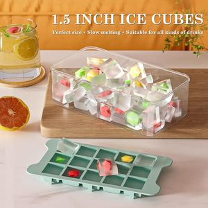 Modern 2-in-1 Kitchen Tools Easy Release <b>Rectangle</b> Injection Pop Ice Cube Maker with Lids and Tray <b>Bin</b> for Beverages Ice Cream - Product Image 2