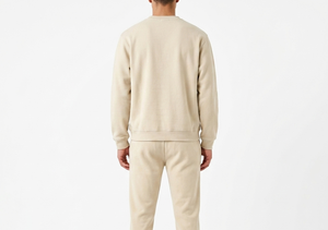 Survêtement en coton beige pour homme, col rond, manches longues, coupe classique, couleur unie, décontracté, avec poches latérales, pour l'automne - Product Image 4