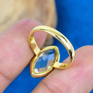 Handmade Natural <b>Crystal</b> Marquise Shape Gemstone <b>Ring</b> 18k Gold Micron 925 Sterling Silver - Product Image 4