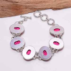 Bracelet bohème turquoise rose, style vintage, argenté, fait main, bijoux en pierres précieuses, bracelet statement, cadeau pour elle - Product Image 5