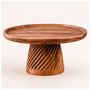 Soporte moderno para pasteles de madera hecho a mano con pedestal espiral tallado, base redonda de madera para exhibir postres, para decoración de bodas y fiestas. - Product Image 3
