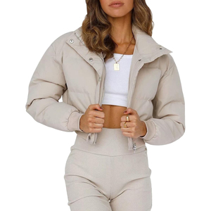 Chaqueta Corta Acolchada para Mujer, Color Sólido, Cuello Alto, Cierre de Cremallera, Manga Larga, Abrigo Cálido de Invierno, Chaqueta Acolchada al por Mayor - Product Image 3