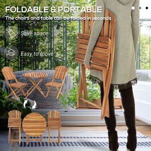 Set da Esterno in Legno Naturale per Terrazza e Balcone - Arredamento Pieghevole Resistente alle Intemperie in 3 Pezzi - Product Image 4