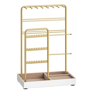 Organisateur de bijoux en métal doré avec support pour colliers et boucles d'oreilles pour rangement sur bureau - Product Image 1