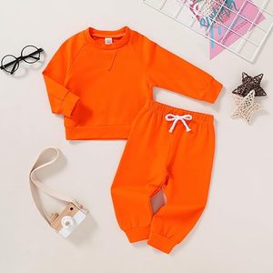 Nouvel ensemble de vêtements pour enfants unisexe, sweat-shirt à manches longues, pantalon uni, 2 pièces, pour l'hiver, tenues pour tout-petits, polyester/coton/polaire - Product Image 2