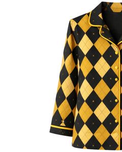 Ensemble de pyjama pour femmes personnalisé noir et jaune à motif Argyle, manches longues, boutonné, vêtements de nuit en coton doux, ensemble de détente deux pièces - Product Image 4