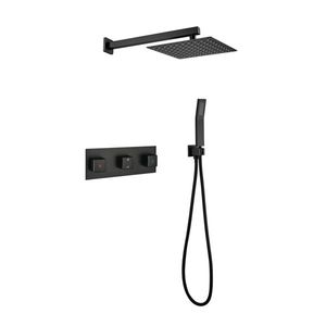Juego de grifería de lujo para baño con cabezal de ducha tipo lluvia de 10 pulgadas en latón negro mate y rociador de mano, sistema mezclador de lluvia para gama alta - Product Image 1
