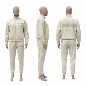 Custom Design Cream Tracksuit Set Unisex Full Zipper <b>Sweatshirt</b> Joggers Casual Autumn Wear 100% Cotton Breathable Regular Fit - Product Image 1