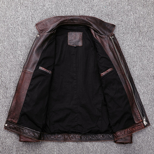 Women's Genuine Leather Moto <b>Jacket</b> Spread Collar Full Sleeve Zipper Closure Autumn Solid Color <b>Biker</b> <b>Jacket</b> - Product Image 2