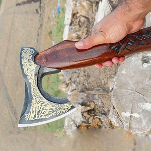 Handcrafted Industrial Grade Viking <b>Axe</b> Carbon Steel Blade Engraved Head Leather Binding <b>Wooden</b> for Outdoor Camping Survival Use - Product Image 6