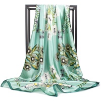 Foulard en Soie Peinture à l'Encre Bleue et Blanche, Châle Carré en Satin de Luxe pour Femme, Foulard de Créateur, Cravate Personnalisée, Bandeau pour Cheveux