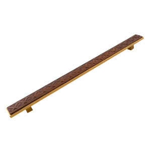 Poignée longue de porte principale en aluminium et bois sculpté Ora, finition AB Matt PVD Or PVD Or Rose, incrustation bois, quincaillerie d'entrée - Product Image 4