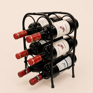 9-Bottle Metal <b>Wine</b> Rack with Solid Wood Handle Countertop <b>Wine</b> Holder Freestanding Display for Home Bar & Kitchen - Product Image 5