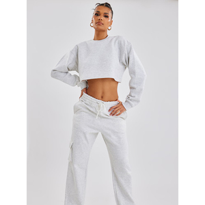 Wholesale Womens Cropped Hoodie Sweatshirt Blank Hooded <b>Top</b> Custom Logo Private Label OEM ODM - Product Image 2