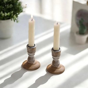 Ensemble de porte-bougies coniques en bois rustique blanchi, style vintage, pour centre de table de mariage, décoration de table - Product Image 5
