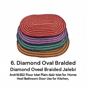 Diamond Oval Braided Jalebi Doormat 16x24 Inch Anti-Slip Floor <b>Mat</b> Plain Coir <b>Mat</b> for Home Hotel Bathroom Door Use for <b>Kitchen</b> - Product Image 3