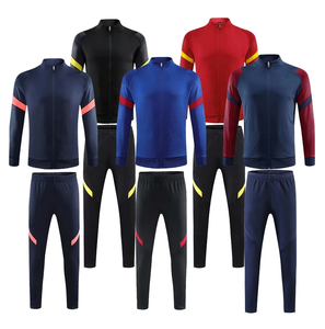 Ensemble de survêtement d'entraînement pour le jogging, le fitness, la course à pied, le football, avec logo personnalisé, respirant, en polyester/coton léger, fermeture éclair - Product Image 1