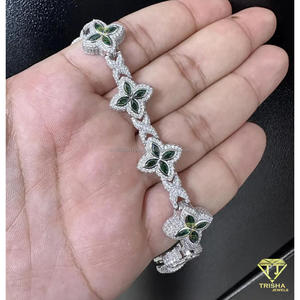 Luxury Fully Iced Out Clover Bracelet Moissanite Diamond Green Sapphire Accents Gold Plated Fashion Jewelry <b>Men</b> Women's Wedding - Product Image 6