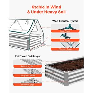 Kit Orto Rialzato Rettangolare 6x3x1 piedi in Metallo Zincato con Copertura in PE per Serra da Giardino Esterna - Product Image 5