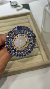 Natural <b>Opal</b> Kyanite & Diamond Cocktail <b>Ring</b> 925 Sterling <b>Silver</b> Jewelry, Wedding Anniversary Gift - Product Image 1