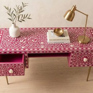 Table de bureau moderne faite à la main avec incrustation florale en os, pour poste de travail ou coiffeuse, idéale pour le bureau à domicile - Product Image 4