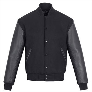 Veste varsity noire pour homme avec manches en simili cuir, style baseball classique, vêtement d'extérieur décontracté - Product Image 1