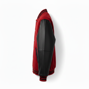 Veste universitaire rouge pour homme avec manches en cuir, numéro 28 brodé et motifs de patchs, tenue décontractée pour l'automne - Product Image 2