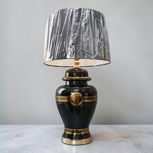 Traditional Ceramic Table Lamp <b>Black</b> Gold Medusa Design Drum <b>Shade</b> Gray Metal <b>Shade</b> Bedroom Decorative <b>Lighting</b> E27 LED 2700K - Product Image 4